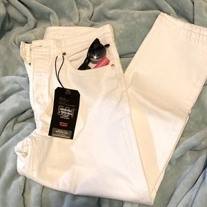 White original Levi’s. Cropped denim